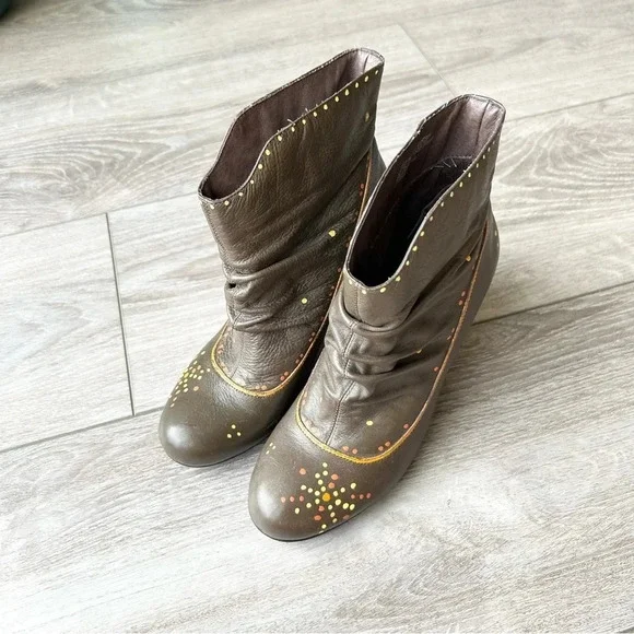 Roberto Vianni Brown Leather Printed Heeled Slouchy Ankle  Boots - Picture 2 of 15